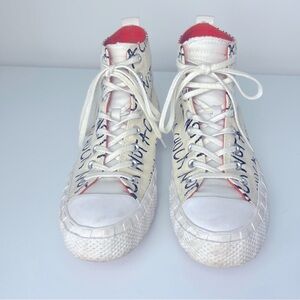 Converse Not A Chuck High Top Sneakers White Black Graffiti Canvas Mens 9.5